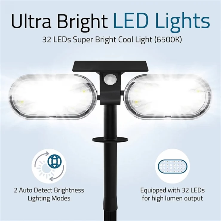 Bright 32 LED Dual Solar Path Light Motion Sensor Universal Spotlight