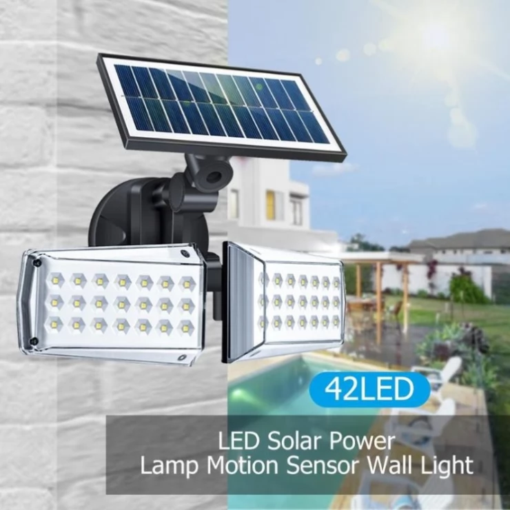 Bright 20W Dual Twin Head Solar Sensor Security Wall Light 80 COB LED
