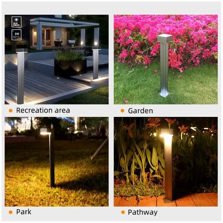 Solar Bollard Light 3W LED Heavy Duty Aluminium Pillar Garden Lamp Set