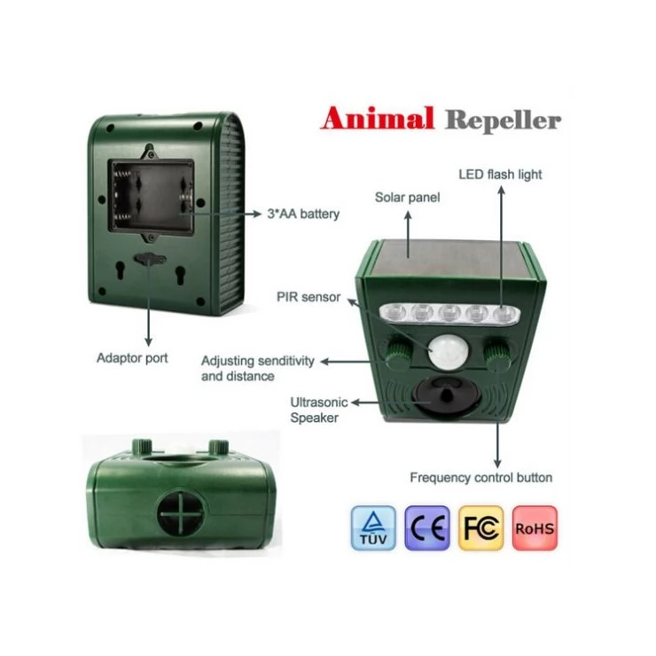 Solar Ultrasonic Animal Repeller PIR LED Light