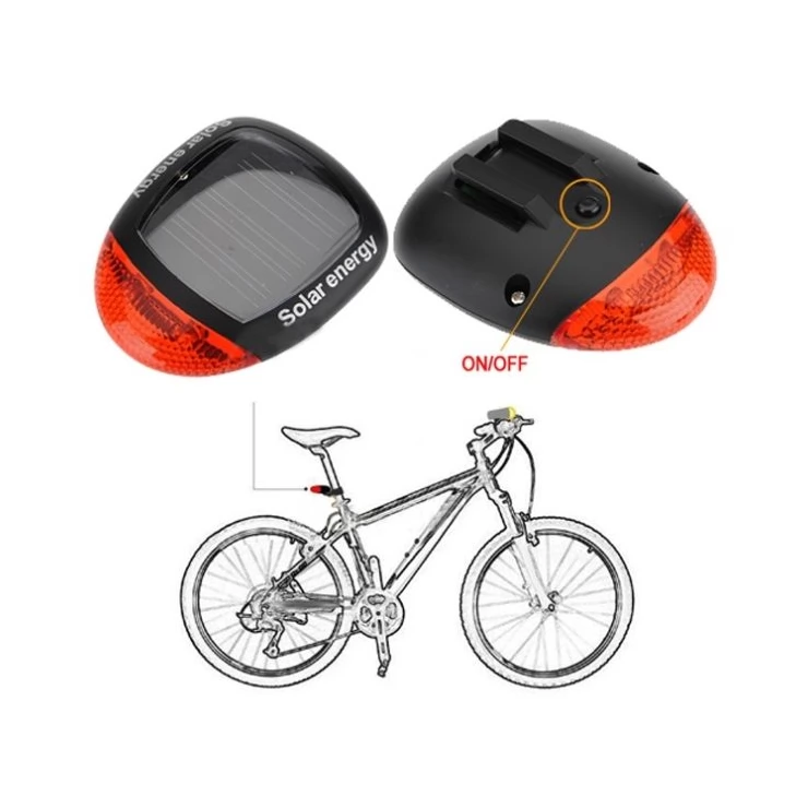 Road Safety Solar Bike Rear Tail 2 LED Light 3 Modes