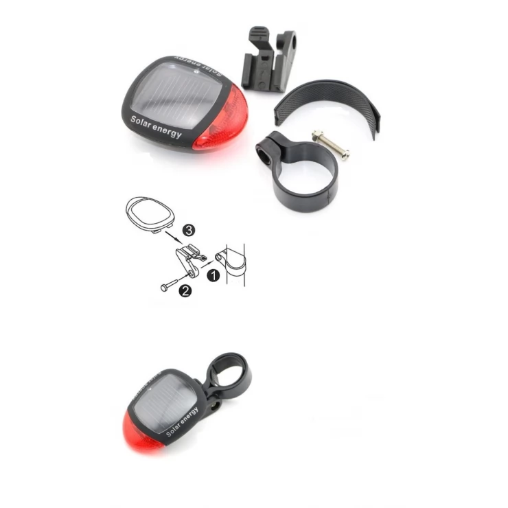 Road Safety Solar Bike Rear Tail 2 LED Light 3 Modes