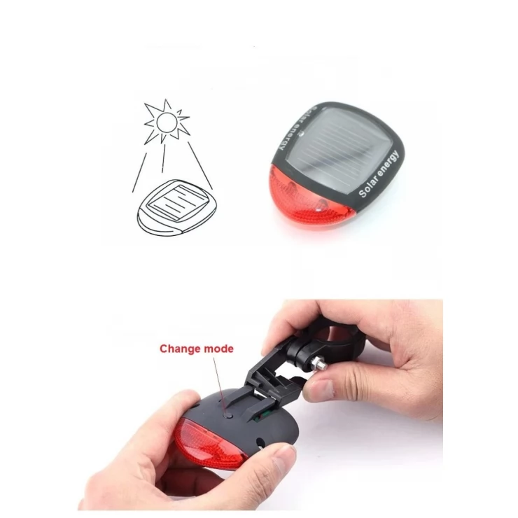 Road Safety Solar Bike Rear Tail 2 LED Light 3 Modes